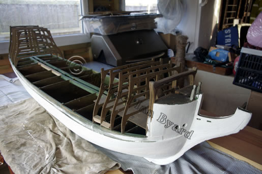 Model upright awaiting frames